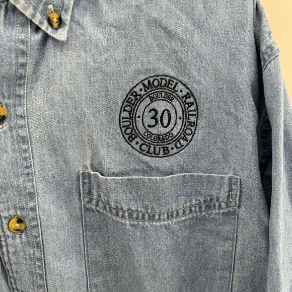 Vintage Port Company Boulder Model Railroad Club Denim Button Down Shirt Mens M - Picture 2 of 5